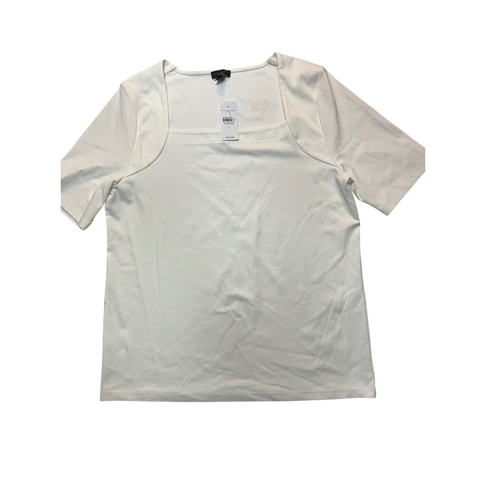 Ann Taylor Factory Women White Square Neck Short Sleeve Top Size Large